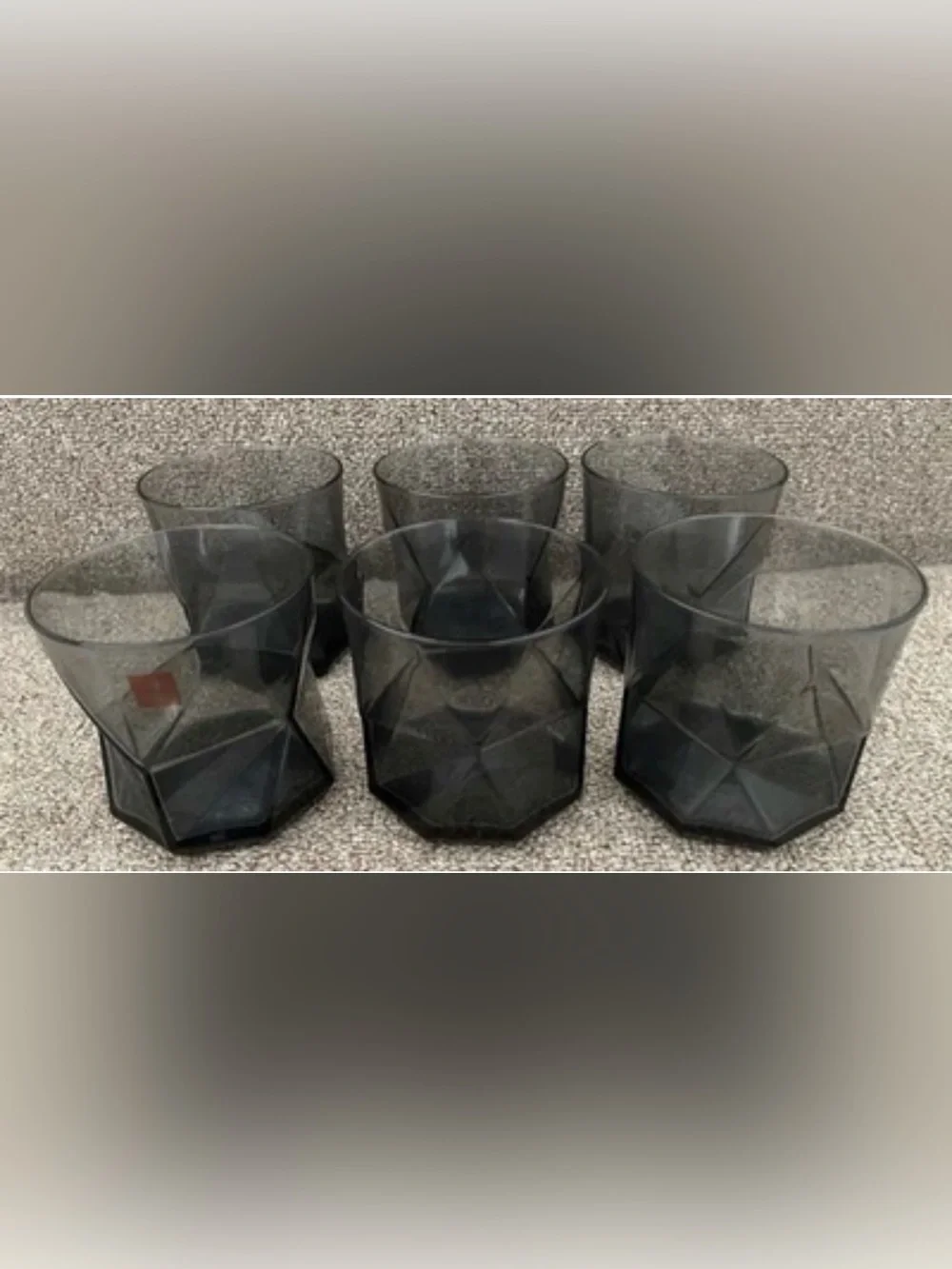 VINTAGE MCM SET OF 12 BORMIOLI ROCCO CASSIOPEA SMOKE GRAY WHISKEY GLASSES- ITALY
